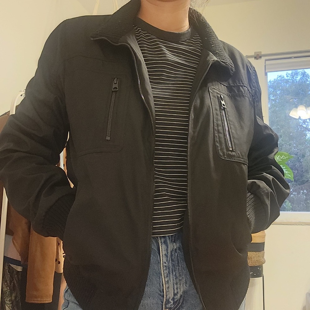 Guess Los Angeles Black Bomber Jacket Small Logo Patch Classic